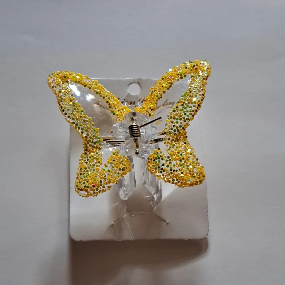 Fashion Jewelry Yellow Butterfly Shimmering Hair Clip Medium 8 Claws New
